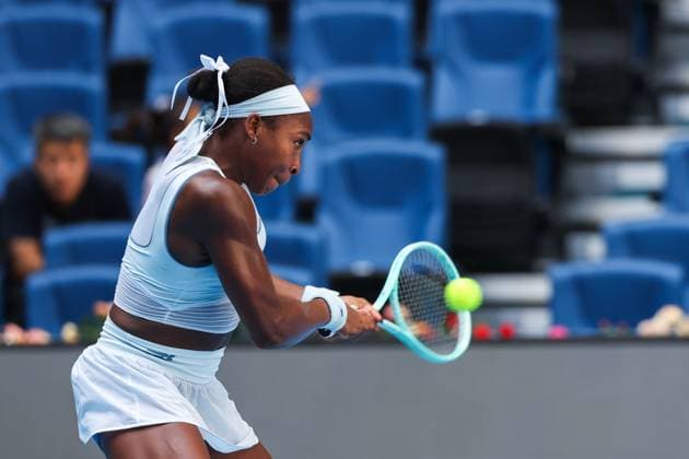 BEIJING, CHINA - SEPTEMBER 30: Coco Gauff of the United States returns a shot in the Women s Singles Round of 16 match against Belinda Bencic of Switzerland on day 9 of the 2025 China Open at the National Tennis Center on September 30, 2025 in Beijing, China.  Copyright: xVCGx 111594169219