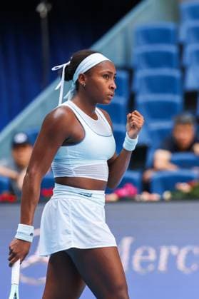 BEIJING, CHINA - SEPTEMBER 30: Coco Gauff of the United States reacts in the Women s Singles Round of 16 match against Belinda Bencic of Switzerland on day 9 of the 2025 China Open at the National Tennis Center on September 30, 2025 in Beijing, China.  Copyright: xVCGx 111594169221