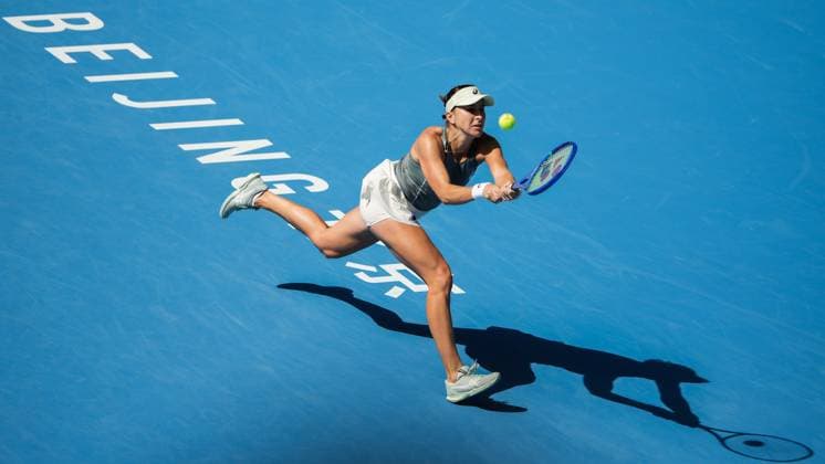 BEIJING, CHINA - SEPTEMBER 30: Belinda Bencic of Switzerland returns a shot in the Women s Singles Round of 16 match against Coco Gauff of the United States on day 9 of the 2025 China Open at the National Tennis Center on September 30, 2025 in Beijing, China.  Copyright: xVCGx 111594169628