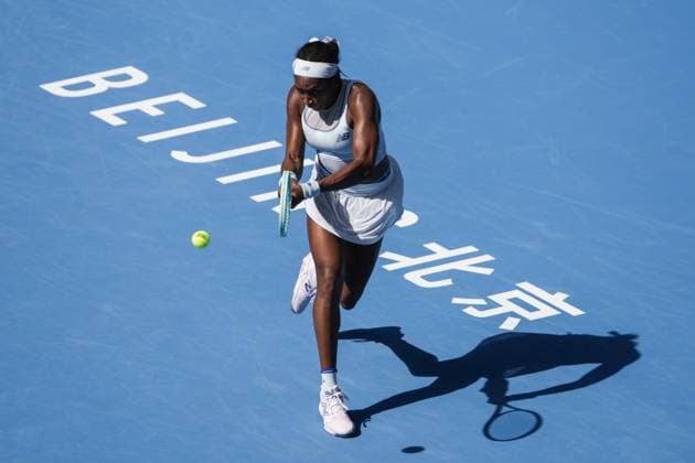 BEIJING, CHINA - SEPTEMBER 30: Coco Gauff of the United States returns a shot in the Women s Singles Round of 16 match against Belinda Bencic of Switzerland on day 9 of the 2025 China Open at the National Tennis Center on September 30, 2025 in Beijing, China.  Copyright: xVCGx 111594169072
