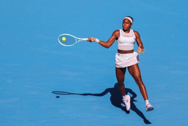 BEIJING, CHINA - SEPTEMBER 30: Coco Gauff of the United States returns a shot in the Women s Singles Round of 16 match against Belinda Bencic of Switzerland on day 9 of the 2025 China Open at the National Tennis Center on September 30, 2025 in Beijing, China.  Copyright: xVCGx 111594163222