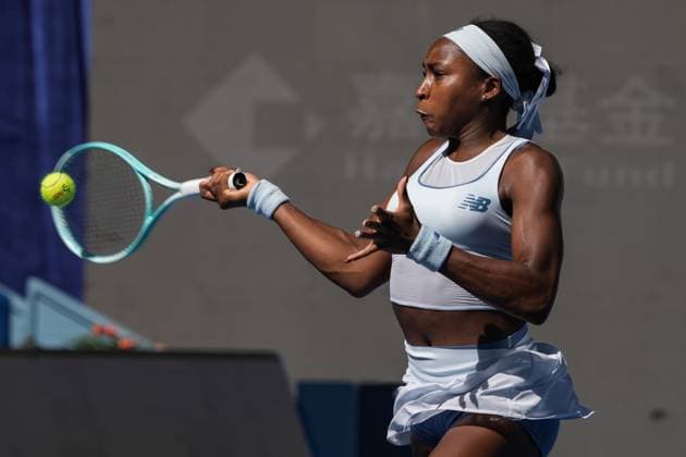 BEIJING, CHINA - SEPTEMBER 30: Coco Gauff of the United States returns a shot in the Women s Singles Round of 16 match against Belinda Bencic of Switzerland on day 9 of the 2025 China Open at the National Tennis Center on September 30, 2025 in Beijing, China.  Copyright: xVCGx 111594163899