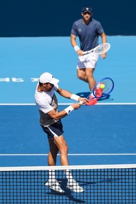 BEIJING, CHINA - SEPTEMBER 30: Benjamin Bonzi of France and Tallon Griekspoor of Netherlands return a shot in the Men s Doubles Semifinal match against Karen Khachanov and Andrey Rublev on day 9 of the 2025 China Open at the National Tennis Center on September 30, 2025 in Beijing, China.  Copyright: xVCGx 111594168804