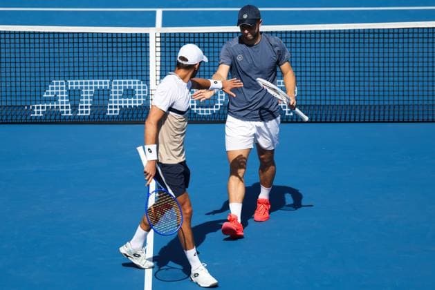 BEIJING, CHINA - SEPTEMBER 30: Benjamin Bonzi of France and Tallon Griekspoor of Netherlands react in the Men s Doubles Semifinal match against Karen Khachanov and Andrey Rublev on day 9 of the 2025 China Open at the National Tennis Center on September 30, 2025 in Beijing, China.  Copyright: xVCGx 111594168741
