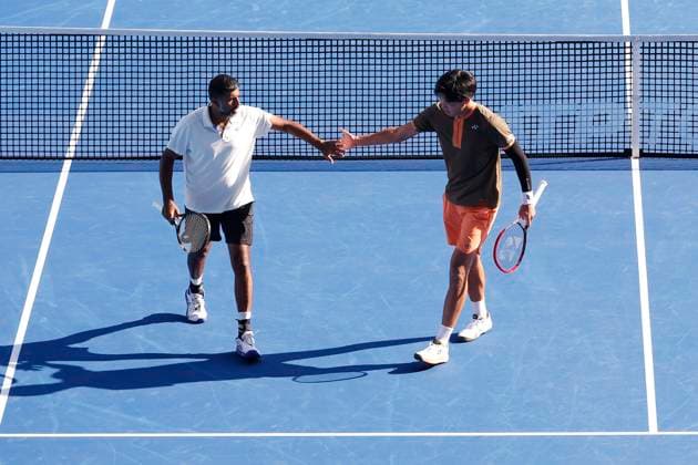 September 30, 2025, Tokyo, Japan: (L to R) Rohan BOPANNA (IND) and Takeru YUZUKI (JPN) in action against Hugo NYS (MON) and Edouard ROGER-VASSELIN (FRA) during the Doubles Final match of the Japan Open Tennis Championships at Ariake Colosseum in Tokyo. The tournament runs from September 22 to 30. Tokyo Japan - ZUMAm191 20250930_aap_m191_004 Copyright: xRodrigoxReyesxMarinx