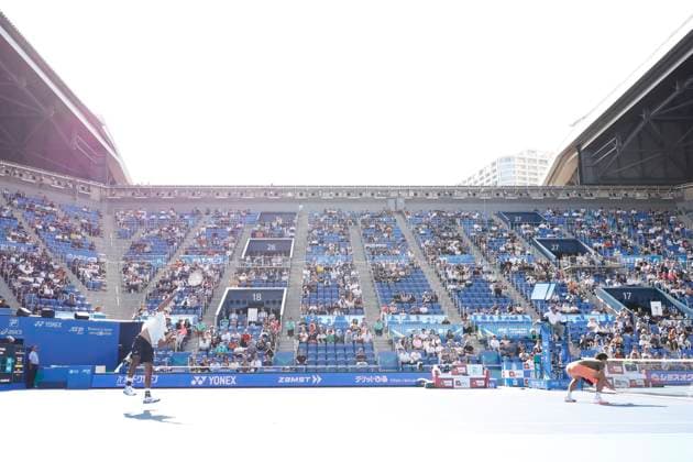 September 30, 2025, Tokyo, Japan: (L to R) Rohan BOPANNA (IND) and Takeru YUZUKI (JPN) in action against Hugo NYS (MON) and Edouard ROGER-VASSELIN (FRA) during the Doubles Final match of the Japan Open Tennis Championships at Ariake Colosseum in Tokyo. The tournament runs from September 22 to 30. Tokyo Japan - ZUMAm191 20250930_aap_m191_009 Copyright: xRodrigoxReyesxMarinx