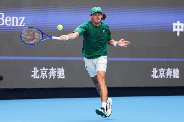BEIJING, CHINA - SEPTEMBER 30: Alex De Minaur of Australia competes in the Men s Singles Semifinal match against Jannik Sinner of Italy on day 9 of the 2025 China Open at the National Tennis Center on September 30, 2025 in Beijing, China.  Copyright: xVCGx 111594181613