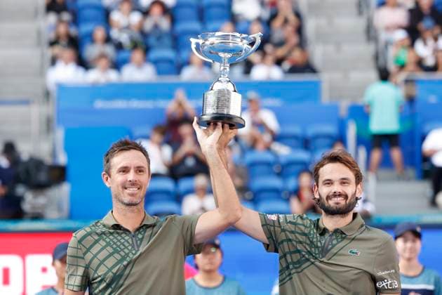 September 30, 2025, Tokyo, Japan: (L to R) Edouard ROGER-VASSELIN (FRA) and Hugo NYS (MON) pose for the cameras after winning the doubles final match of the Japan Open Tennis Championships at Ariake Colosseum in Tokyo. The tournament runs from September 22 to 30. Hugo Nys and Edouard Roger-Vasselin won 7:5, 7:5. Tokyo Japan - ZUMAm191 20250930_aap_m191_013 Copyright: xRodrigoxReyesxMarinx