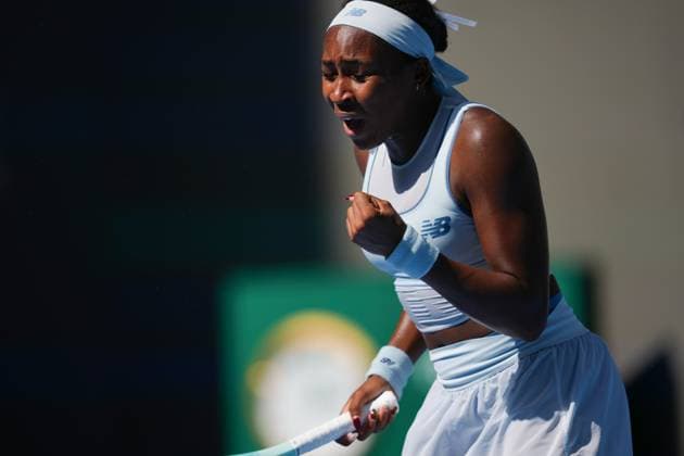 (250930) -- BEIJING, Sept. 30, 2025 -- Coco Gauff celebrates scoring during the women s singles fourth round match between Coco Gauff of the United States and Belinda Bencic of Switzerland at 2025 China Open tennis tournament in Beijing, China, Sept. 30, 2025. ) (SP)CHINA-BEIJING-TENNIS-CHINA OPEN-WOMEN S SINGLES-FOURTH ROUND(CN) NaxYuqi 