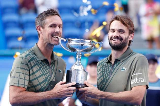 September 30, 2025, Tokyo, Japan: (L to R) Edouard ROGER-VASSELIN (FRA) and Hugo NYS (MON) pose for the cameras after winning the doubles final match of the Japan Open Tennis Championships at Ariake Colosseum in Tokyo. The tournament runs from September 22 to 30. Hugo Nys and Edouard Roger-Vasselin won 7:5, 7:5. Tokyo Japan - ZUMAm191 20250930_aap_m191_018 Copyright: xRodrigoxReyesxMarinx