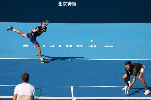 BEIJING, CHINA - SEPTEMBER 30: Guido Andreozzi of Argentina and Manuel Guinard of Fance compete in the Men s Doubles Semifinal match against Henry Patten of Great Britain and Harri Heliovaara of Finland on day 9 of the 2025 China Open at the National Tennis Center on September 30, 2025 in Beijing, China.  Copyright: xVCGx 111594180282