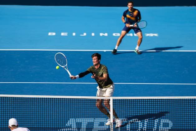 BEIJING, CHINA - SEPTEMBER 30: Guido Andreozzi of Argentina and Manuel Guinard of Fance compete in the Men s Doubles Semifinal match against Henry Patten of Great Britain and Harri Heliovaara of Finland on day 9 of the 2025 China Open at the National Tennis Center on September 30, 2025 in Beijing, China.  Copyright: xVCGx 111594187981