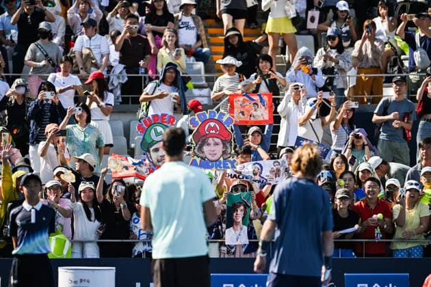 BEIJING, CHINA - SEPTEMBER 30: Karen Khachanov and Andrey Rublev react after the Men s Doubles Semifinal match against Benjamin Bonzi of France and Tallon Griekspoor of Netherlands on day 9 of the 2025 China Open at the National Tennis Center on September 30, 2025 in Beijing, China.  Copyright: xVCGx 111594176767