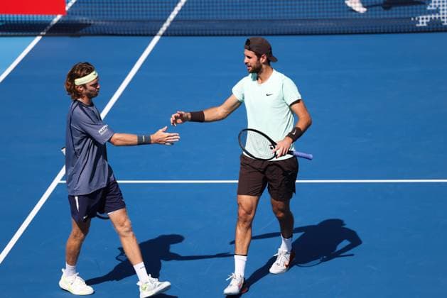 BEIJING, CHINA - SEPTEMBER 30: Karen Khachanov and Andrey Rublev compete in the Men s Doubles Semifinal match against Benjamin Bonzi of France and Tallon Griekspoor of Netherlands on day 9 of the 2025 China Open at the National Tennis Center on September 30, 2025 in Beijing, China.  Copyright: xVCGx 111594178797
