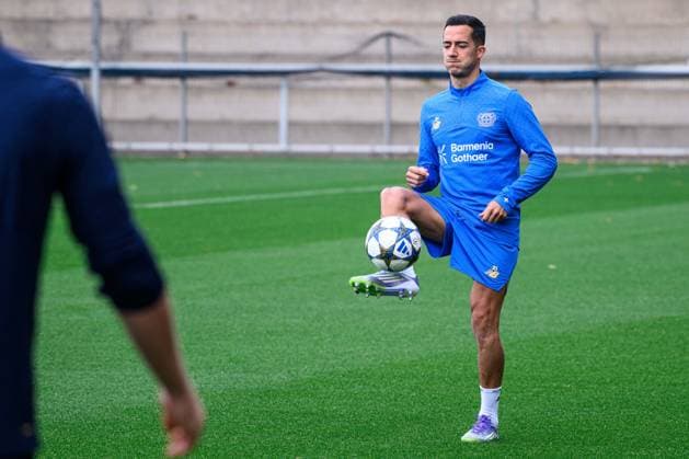 LEVERKUSEN, GERMANY - 30 SEPTEMBER, 2025: Lucas Vazquez - UEFA Champions League, MD-1, practice FC Bayer 04 Leverkusen at BayArena.  Copyright: xVITALIIxKLIUIEVx