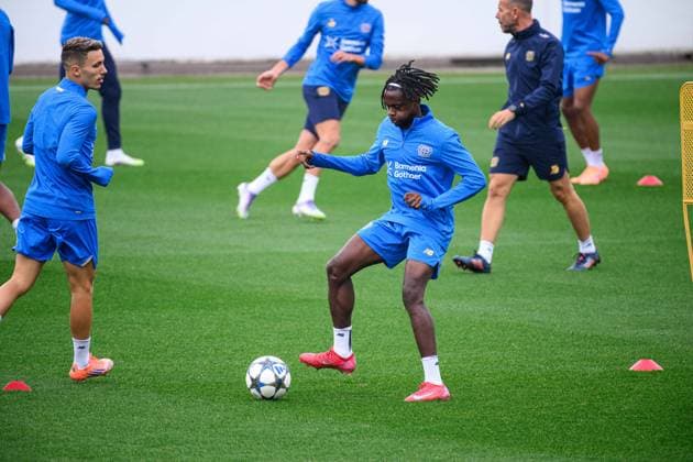 LEVERKUSEN, GERMANY - 30 SEPTEMBER, 2025: Naba Mensah - UEFA Champions League, MD-1, practice FC Bayer 04 Leverkusen at BayArena.  Copyright: xVITALIIxKLIUIEVx