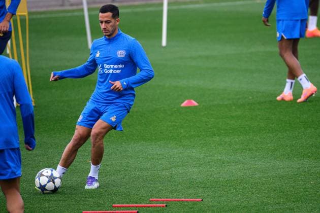 LEVERKUSEN, GERMANY - 30 SEPTEMBER, 2025: Lucas Vazquez - UEFA Champions League, MD-1, practice FC Bayer 04 Leverkusen at BayArena.  Copyright: xVITALIIxKLIUIEVx