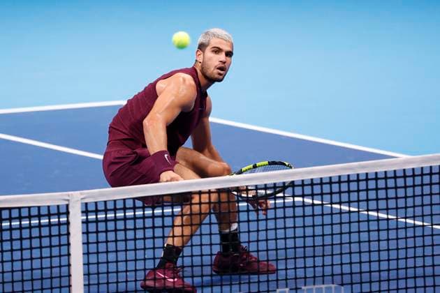 September 30, 2025, Tokyo, Japan: Carlos ALCARAZ (ESP) in action against Taylor FRITZ (USA) during the Singles Final match of the Japan Open Tennis Championships at Ariake Colosseum in Tokyo. The tournament runs from September 22 to 30. Tokyo Japan - ZUMAm191 20250930_aap_m191_019 Copyright: xRodrigoxReyesxMarinx