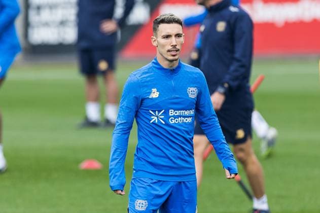 UEFA Champions League final training Bayer 04 Leverkusen 30 09 2025 Alejandro Grimaldo Bayer 04 Leverkusen, 20 UEFA Champions League final training Bayer 04 Leverkusen, Leverkusen, Ulrich Haberland Stadion on 30 09 2025 Copyright: xBEAUTIFULxSPORTS Wunderlx