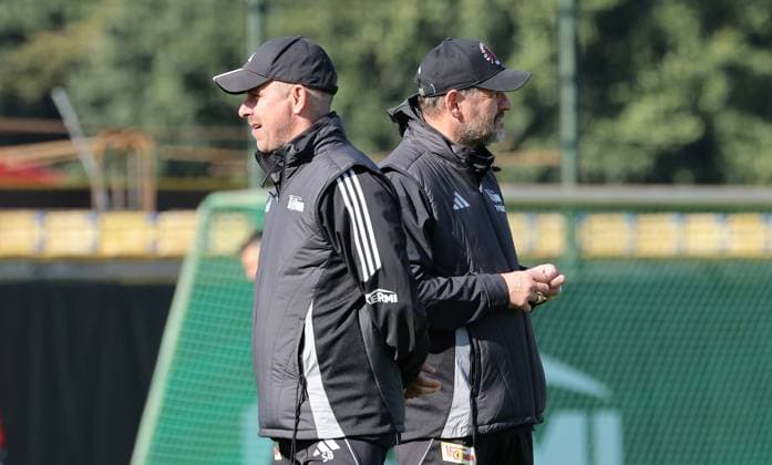 Co coach Sebastian Bönig, coach Steffen Baumgart action upper body sport soccer soccer training 1 Bundesliga men DFL season 2025 2026 30 09 2025 1 FC Union Berlin FCU DFL regulations prohibit any use of photographs as image sequences and or quasi video