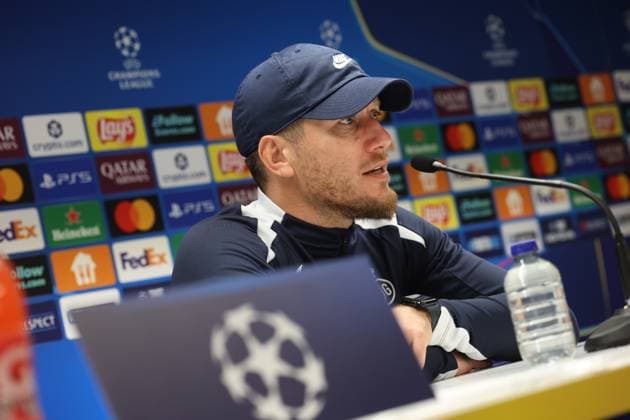 Union s head coach Sebastien Pocognoli pictured during a press conference, PK, Pressekonferenz of Belgian soccer team Royale Union Saint-Gilloise in Brussels, on Tuesday 30 September 2025. The team prepares for tomorrow s match against English team Newcastle United FC, on the second day of the League phase of the UEFA Champions League tournament. VIRGINIExLEFOUR  x135711294x