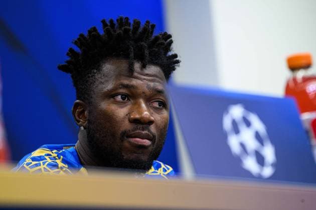 LEVERKUSEN, GERMANY - 30 SEPTEMBER, 2025: Edmond Tapsoba - UEFA Champions League, MD-1, press conference, PK, Pressekonferenz at BayArena.  Copyright: xx