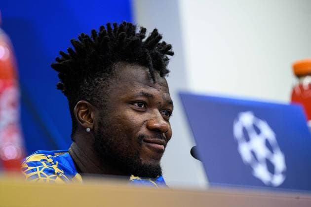 LEVERKUSEN, GERMANY - 30 SEPTEMBER, 2025: Edmond Tapsoba - UEFA Champions League, MD-1, press conference, PK, Pressekonferenz at BayArena.  Copyright: xx