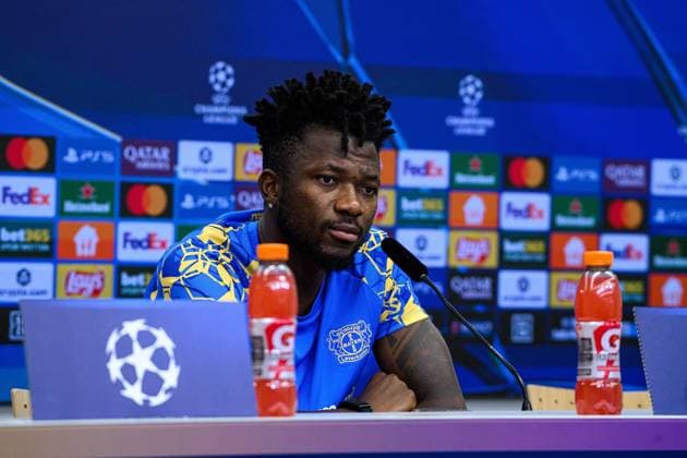 LEVERKUSEN, GERMANY - 30 SEPTEMBER, 2025: Edmond Tapsoba - UEFA Champions League, MD-1, press conference, PK, Pressekonferenz at BayArena.  Copyright: xx