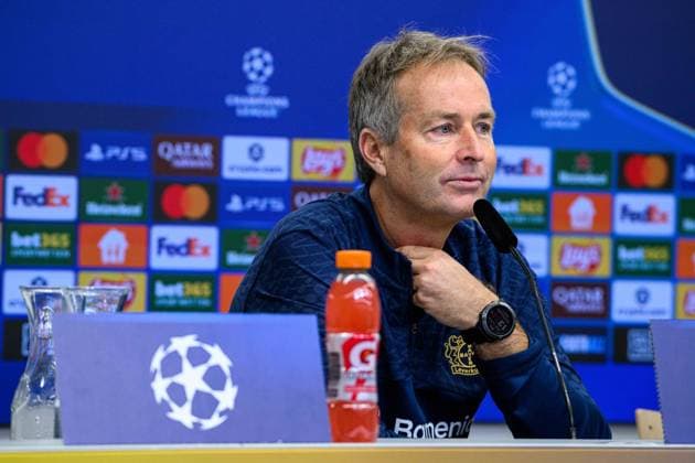 LEVERKUSEN, GERMANY - 30 SEPTEMBER, 2025: Kasper Hjulmand - UEFA Champions League, MD-1, press conference, PK, Pressekonferenz at BayArena.  Copyright: xx