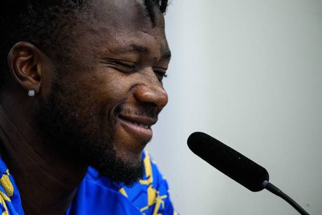 LEVERKUSEN, GERMANY - 30 SEPTEMBER, 2025: Edmond Tapsoba - UEFA Champions League, MD-1, press conference, PK, Pressekonferenz at BayArena.  Copyright: xx
