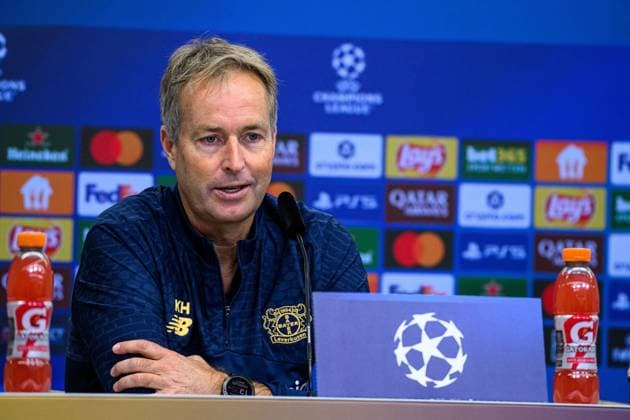 LEVERKUSEN, GERMANY - 30 SEPTEMBER, 2025: Kasper Hjulmand - UEFA Champions League, MD-1, press conference, PK, Pressekonferenz at BayArena.  Copyright: xx
