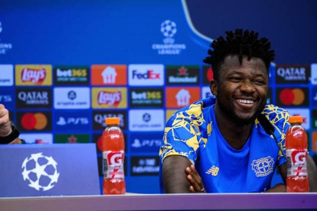 LEVERKUSEN, GERMANY - 30 SEPTEMBER, 2025: Edmond Tapsoba - UEFA Champions League, MD-1, press conference, PK, Pressekonferenz at BayArena.  Copyright: xx