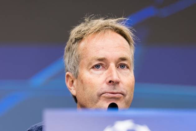 UEFA Champions League Press Conference Bayer 04 Leverkusen 30 09 2025 Kasper Hjulmand Head Coach Bayer 04 Leverkusen during the Press Conference UEFA Champions League Press Conference Bayer 04 Leverkusen, Leverkusen, BayArena on 30 09 2025 Copyright: xBEAUTIFULxSPORTS Wunderlx