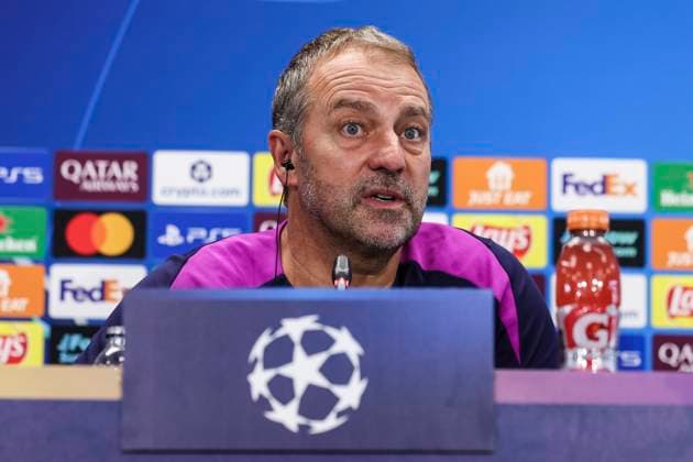 September 30, 2025, Sant Joan Despi, Barcelona, SPAIN: Hansi Flick, head coach of FC Barcelona, Barca attends his press conference, PK, Pressekonferenz during the training day of FC Barcelona ahead the UEFA Champions League 2025 26, football match against Paris Saint-Germain at Ciudad Esportiva Joan Gamper on September 30, 2025 in Sant Joan Despi, Barcelona, Spain. Sant Joan Despi SPAIN - ZUMAa181 20250930_zaa_a181_042 Copyright: xJavierxBorregox