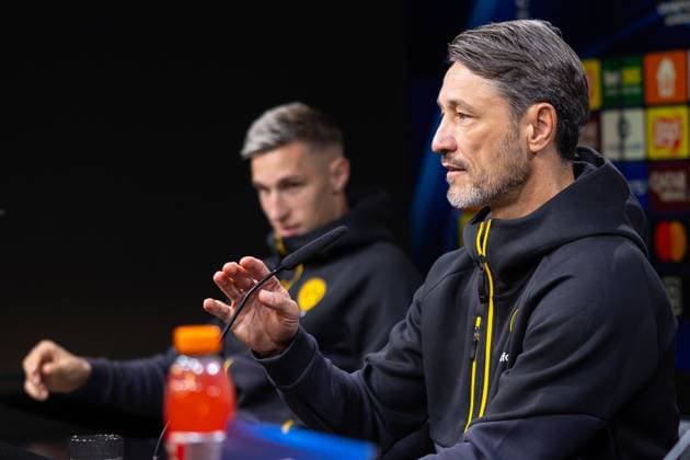 30 09 2025, Press conference for the UEFA Champions League match between Borussia Dortmund and Atletico Bilbao, f l Nico Schlotterbeck Borussia Dortmund , Coach Niko Kovac Borussia Dortmund , Dortmund Training ground Borussia Dortmund NRW Germany xRHR PHOTO DEx Copyright: DennisxEwert RHR-FOTOx RHR-FOTO DE