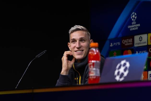 30 09 2025, Press conference for the UEFA Champions League match between Borussia Dortmund and Atletico Bilbao, Nico Schlotterbeck Borussia Dortmund laughs, Dortmund training ground Borussia Dortmund NRW Germany xRHR PHOTO DEx Copyright: DennisxEwert RHR-FOTOx RHR-FOTO DE
