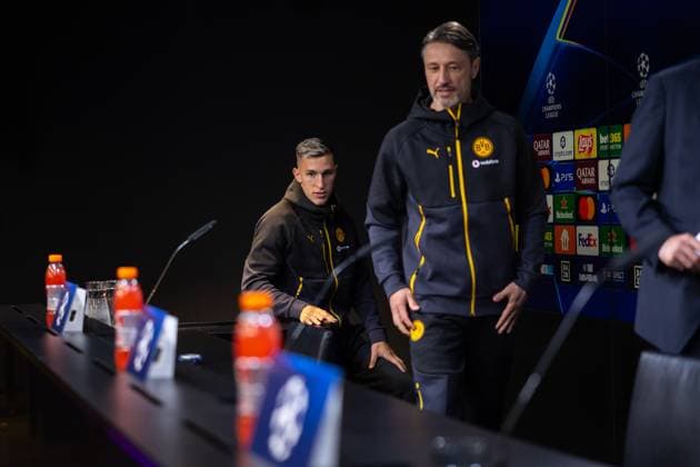 30 09 2025, Press conference for the UEFA Champions League match between Borussia Dortmund and Atletico Bilbao, f l Nico Schlotterbeck Borussia Dortmund , Coach Niko Kovac Borussia Dortmund , Dortmund Training ground Borussia Dortmund NRW Germany xRHR PHOTO DEx Copyright: DennisxEwert RHR-FOTOx RHR-FOTO DE