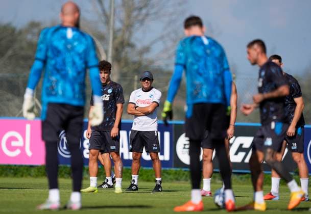 Head Coach Antonio Conte (SSC Napoli) looks on, UEFA Champions League, SSC Napoli Training Session And press conference, PK, Pressekonferenz SSC Napoli Training Center, September 30, 2025, Naples, Italy.