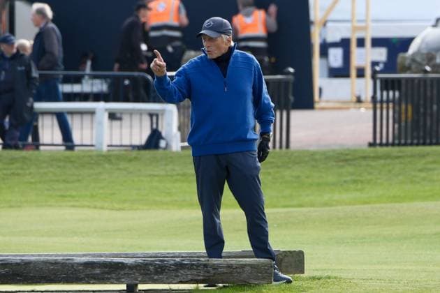 UK: The Alfred Dunhill Links Championship at The Old Course, St Andrews, Scotland on 30 September 2025: Pictured: Actor Michael Douglas on the 1st fairway during a practice round at the Alfred Dunhill Links Championship 2025 at the Old Course, St Andrews St Andrews The Old Course Scotland Copyright: xAlexxToddx