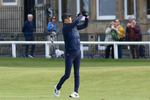 UK: The Alfred Dunhill Links Championship at The Old Course, St Andrews, Scotland on 30 September 2025: Pictured: Actress Catherine Zeta-Jones on the 1st fairway during a practice round at the Alfred Dunhill Links Championship 2025 at the Old Course, St Andrews St Andrews The Old Course Scotland Copyright: xAlexxToddx