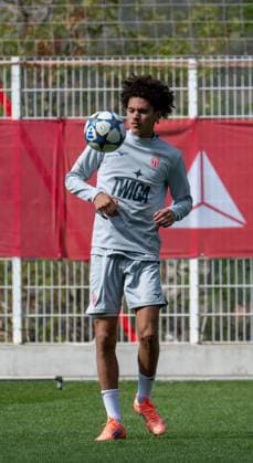 AS Monaco Training - La Turbie Maghnes Akliouche seen during collective team training, day before UEFA Champion s League day 2 match versus Manchester City, in AS Monaco Football Club training center in La Turbie, France, on September 30, 2025. Photo by Laurent Coust ABACAPRESS.COM La Turbie France  Copyright: xCoustxLaurent ABACAx