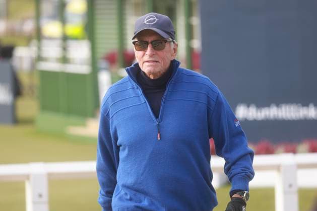 30th September 2025; The Old Course at St Andrews, Fife, Scotland; Alfred Dunhill Links Golf Championship, Practice Round; Actor Michael Douglas walk to the first tee of the Old Course, St Andrews during a practice round at the Alfred Dunhill Links Championship  DavidxYoung