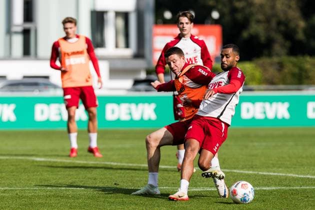 Training 1 FC Köln 30 09 2025 duel Dominique Heintz 1 FC Köln, 3 , Linton Maina 1 FC Köln, 37 Training 1 FC Köln Geissbockheim, 30 09 2025 Copyright: xBEAUTIFULxSPORTS Wunderlx