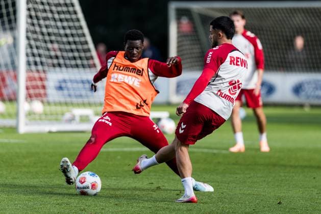 Training 1 FC Köln 30 09 2025 duel Ragnar Ache 1 FC Köln, 9 , Jusuf Gazibegovic 1 FC Köln, 25 Training 1 FC Köln Geissbockheim, 30 09 2025 Copyright: xBEAUTIFULxSPORTS Wunderlx