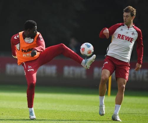 30 09 2025, xophax, Soccer 1 Bundesliga, 1 FC Köln, 1 FC Köln Training Ragnar Ache left and Joel Schmied , right both 1 FC Köln Koeln
