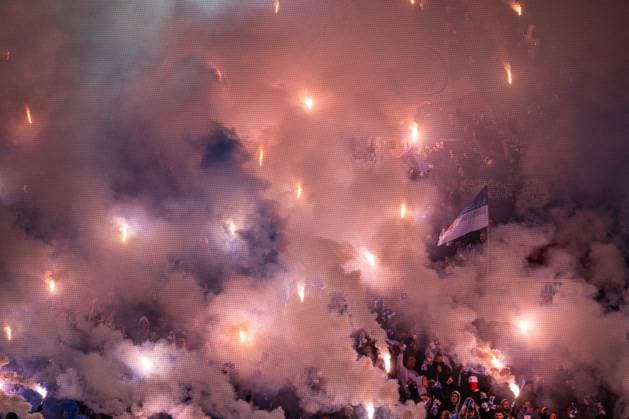 Rostock, Germany 30 September 2025 3 Liga 2025 2026 FC Hansa Rostock vs FC Energie Cottbus Im Bild Pyroshow auf der Südtribüne DFB regulations prohibit any use of photographs as image sequences and or quasi video Copyright: xFotostandx xVoelkerx
