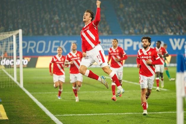 Goal celebration 0 1 Goalscorer Moritz Hannemann FCE GER, FC Hansa Rostock vs FC Energie Cottbus, Soccer, Men, 3 League, 09 Matchday, Season 2025 2026, 30 09 2025 Rostock Ostseestadion Mecklenburg Vorpommern Germany