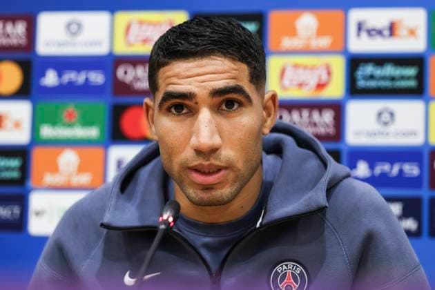 September 30, 2025, Barcelona, Barcelona, SPAIN: Achraf Hakimi of Paris Saint-Germain FC attends his press conference, PK, Pressekonferenz during the training day of Paris Saint-Germain ahead the UEFA Champions League 2025 26, football match against FC Barcelona, Barca at Estadi Olimpic Lluis Companys on September 30, 2025 in Barcelona, Spain. Barcelona SPAIN - ZUMAa181 20250930_zaa_a181_093 Copyright: xJavierxBorregox