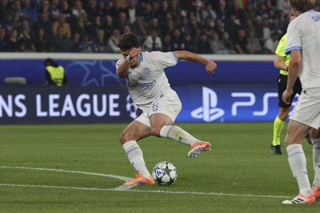 Christos Tzolis of Club Brugge scores a goal during Atalanta BC vs Club Brugge, Chanpions League 2025-26 League phase, Matchday 2Â°, game at New Balance Arena in Bergamo (BG), Italy, on September 30, 2025.  Copyright: xDavidexCasentini IPAxSportx xipa-agency.netx xx IPA_65969949 IPA_Agency_IPA65969949