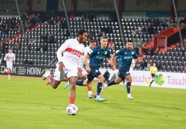 30 09 25 VfB Stuttgart II SV Wehen Wiesbaden Germany, Großaspach, 30 09 2025, Football, 3 Liga, VfB Stuttgart II SV Wehen Wiesbaden Mohamed Sakoh VFB